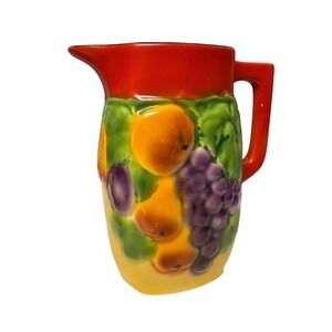 Ditmar Urbach Czechoslovakia Fruit Pitcher Vintage Ceramic Bern Red Yellow Grape